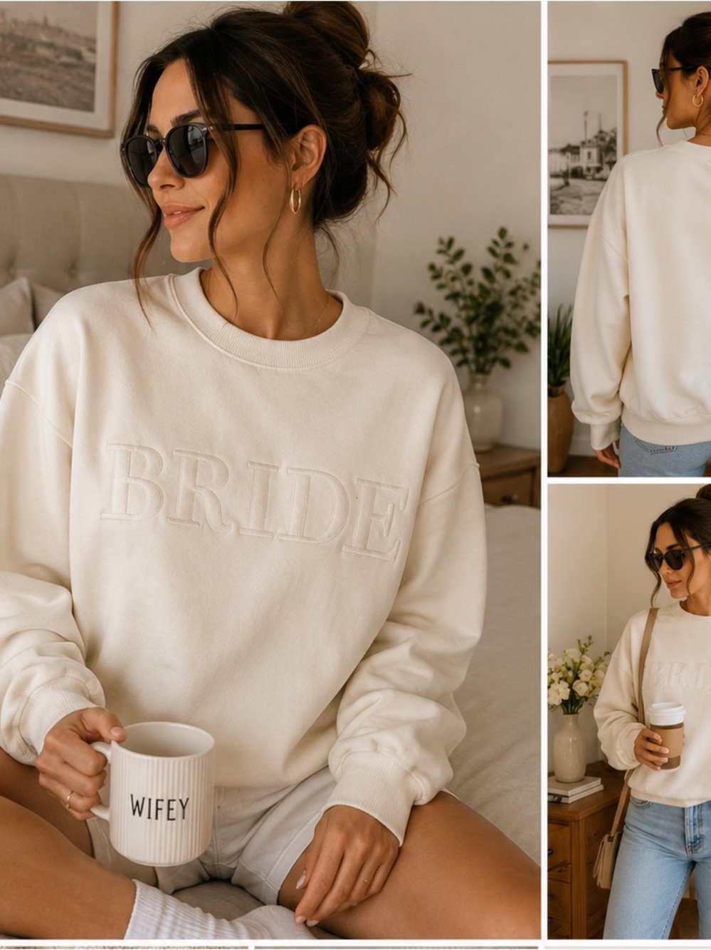 🤍 Seventh & Sunset “BRIDE” Embroidered Crewneck Sweatshirt — Size Medium